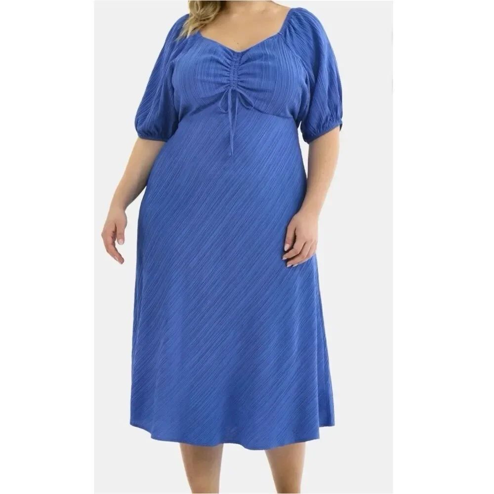 Women's Plus Ruched Front Midi Dress Blue 4X